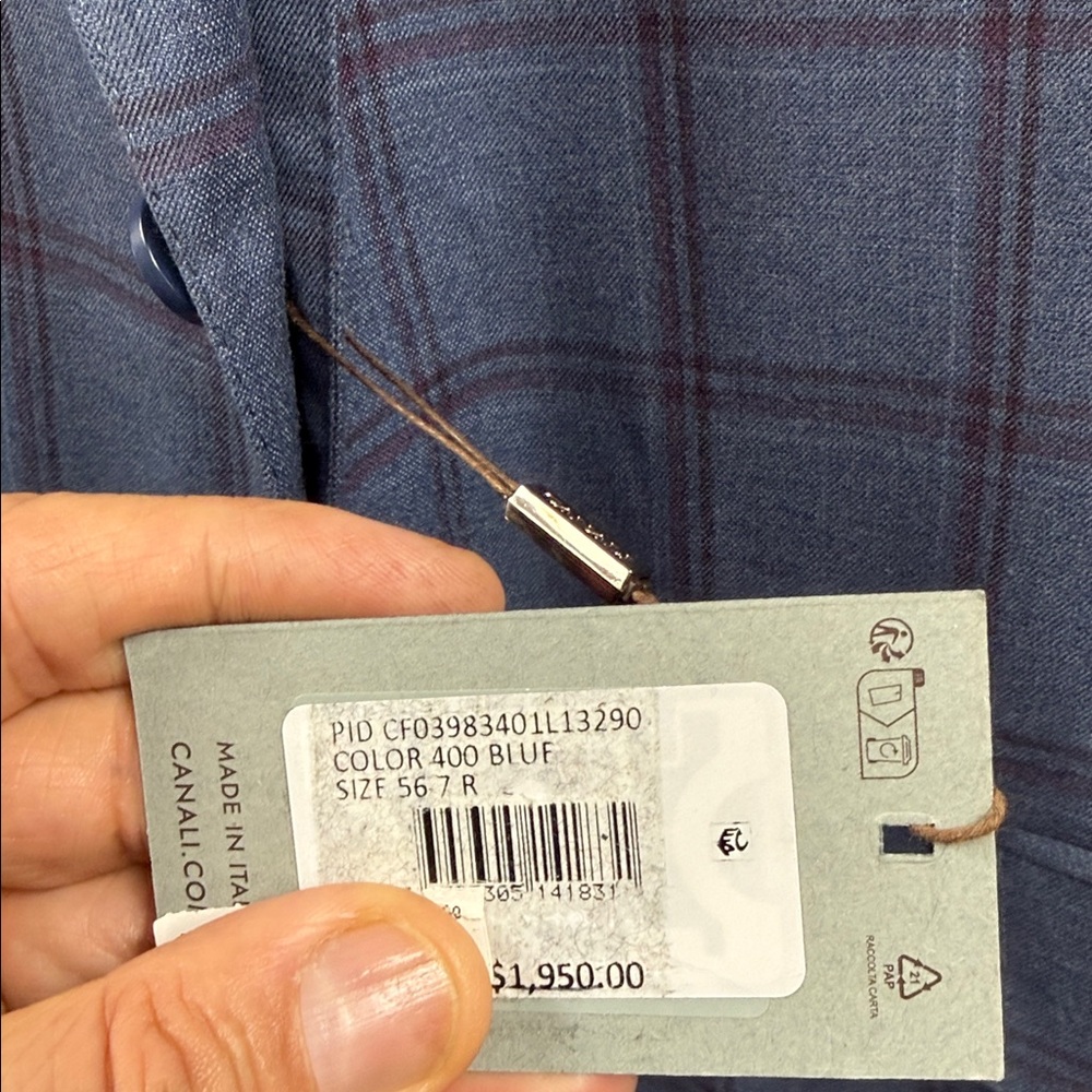 Canali Light Blue Windowpane Sportcoat with Red Checks - Picture 6 of 16